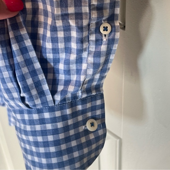 Peter Millar Checkered Blue White Button Up Long Sleeve Dress Shirt Men's Medium - Picture 8 of 10